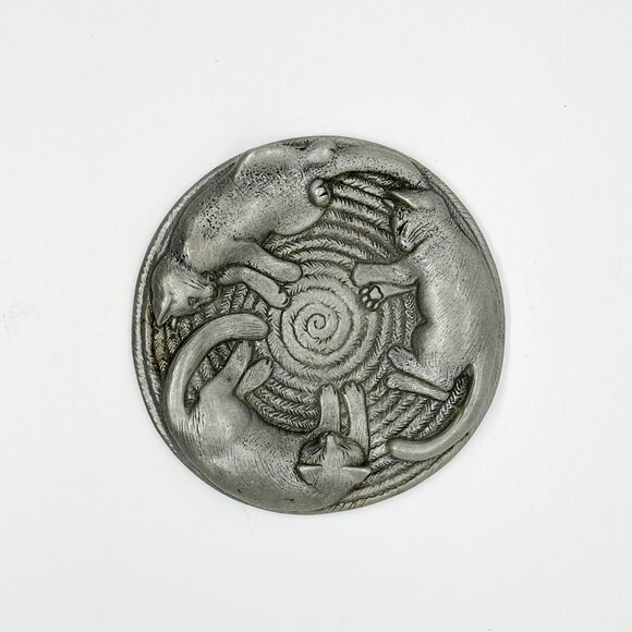 SOLD Vintage EBJ Pewter Cat Trinket Dish Candle Holder RARE - Picture 3 of 8